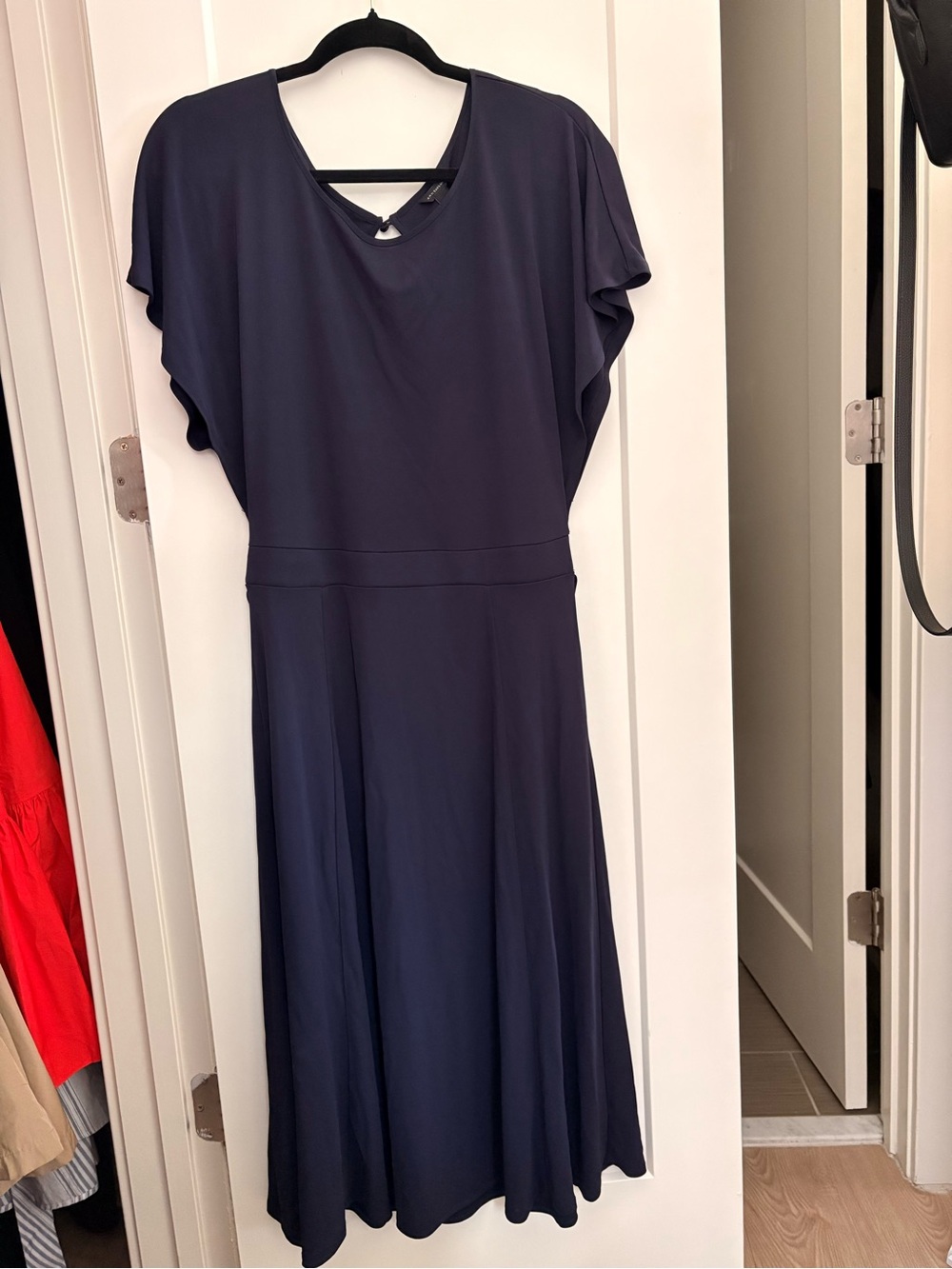 Ann Taylor Navy Blue Maxi Dress with Flutter Sleeves